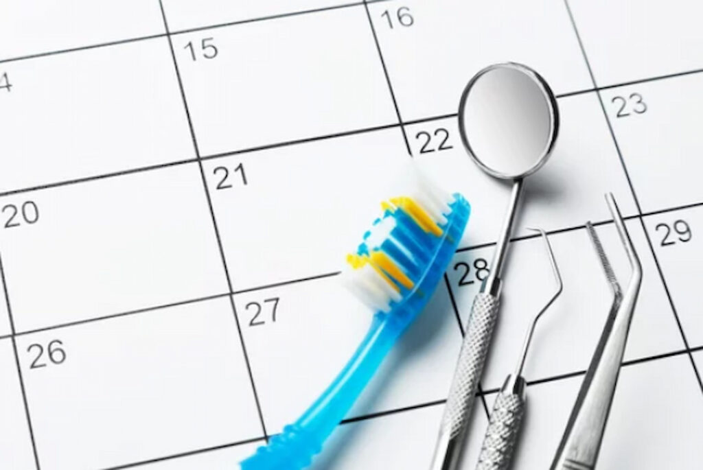 calendar, toothbrush and the dentists' tools