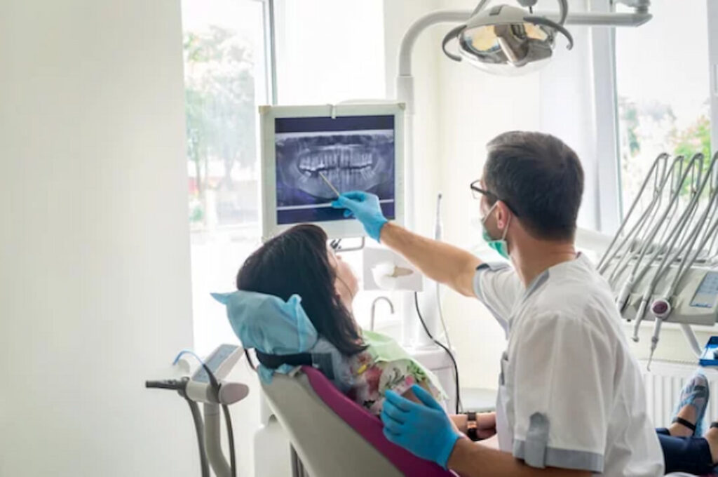 a woman visiting the dentist
